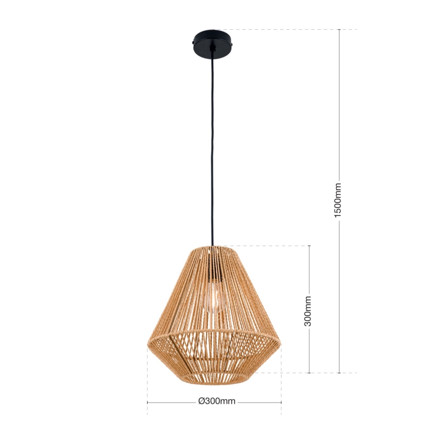 Ljuskrona med textilsladd JUNGLE 1xE27/40W/230V diameter 31 cm hampa