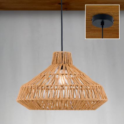 Ljuskrona med textilsladd BASKET 1xE27/40W/230V diameter 40 cm hampa