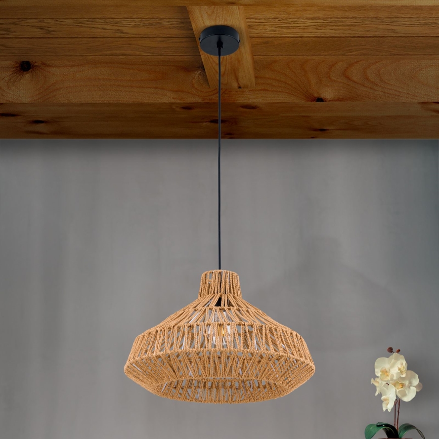 Ljuskrona med textilsladd BASKET 1xE27/40W/230V diameter 40 cm hampa