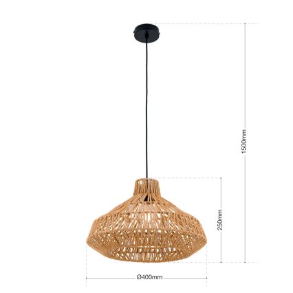 Ljuskrona med textilsladd BASKET 1xE27/40W/230V diameter 40 cm hampa