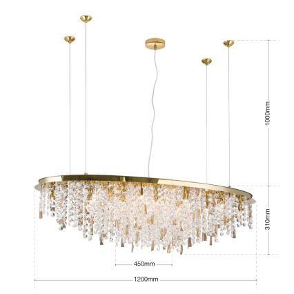 Kristallkrona med textilsladd CRYSTALRIVER 21xG9/40W/230V guld