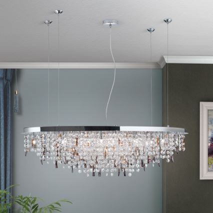Kristallkrona med textilsladd CRYSTALRIVER 21xG9/40W/230V skinande krom
