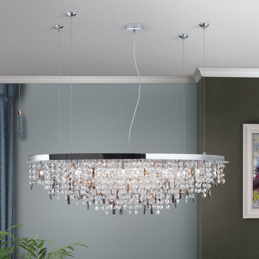 Kristallkrona med textilsladd CRYSTALRIVER 21xG9/40W/230V skinande krom