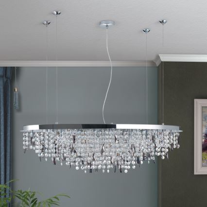 Kristallkrona med textilsladd CRYSTALRIVER 21xG9/40W/230V skinande krom