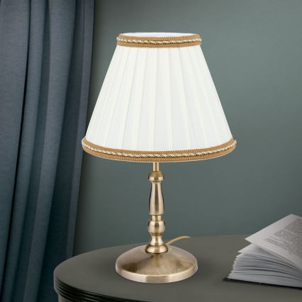Bordslampa TONIA 1xE27/60W/230V diameter 25 cm vit/brons
