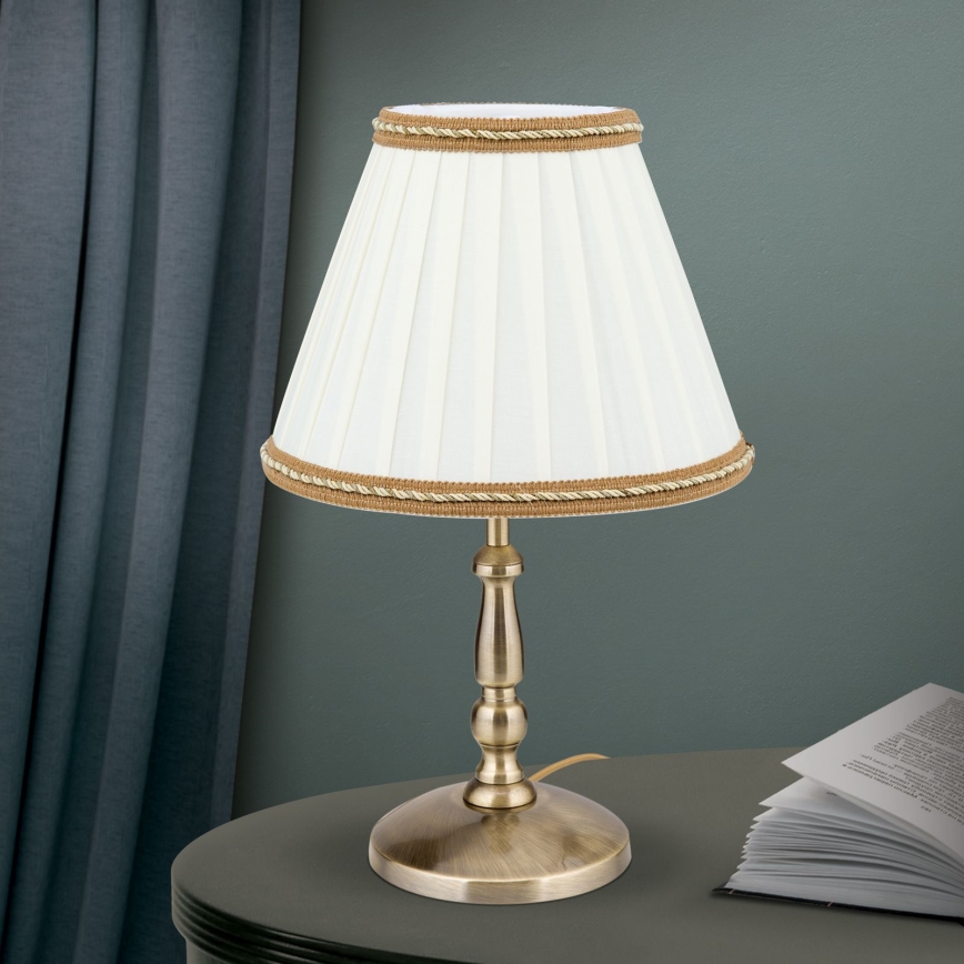 Bordslampa TONIA 1xE27/60W/230V diameter 25 cm vit/brons