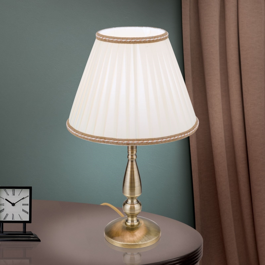 Bordslampa TONIA 1xE27/60W/230V diameter 30 cm vit/brons