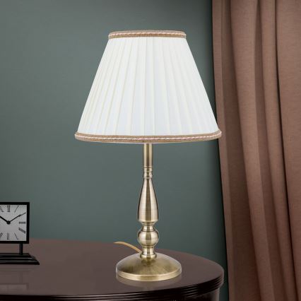 Bordslampa TONIA 1xE27/60W/230V diameter 30 cm vit/brons