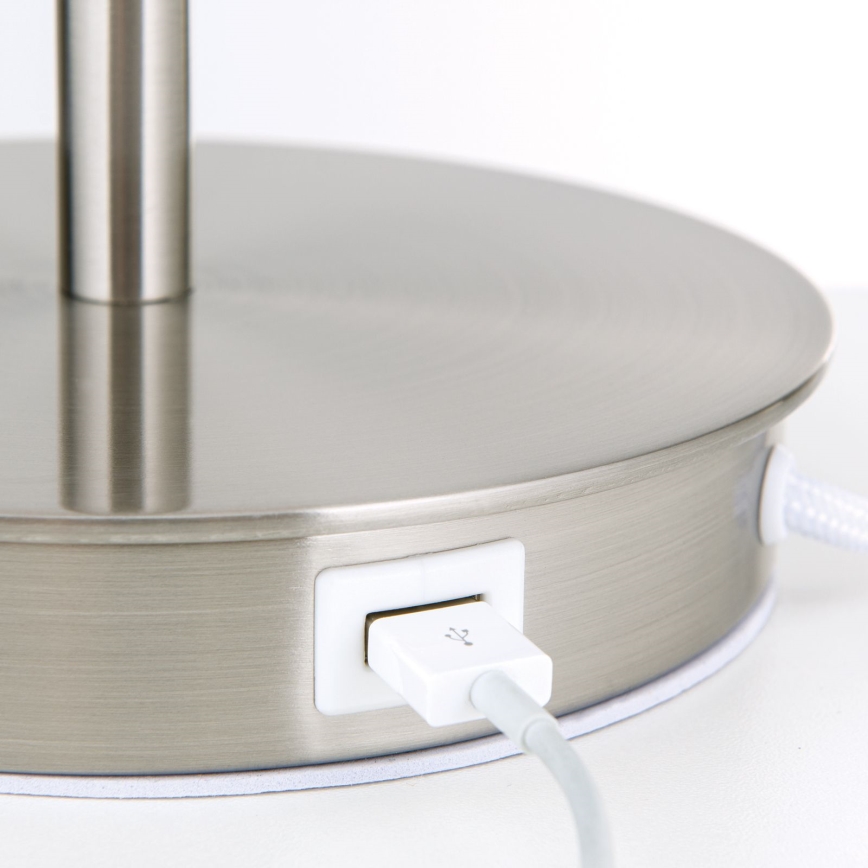 Bordslampa med USB-port LUDWIG 1xE27/40W/230V 50 cm vit/matt krom