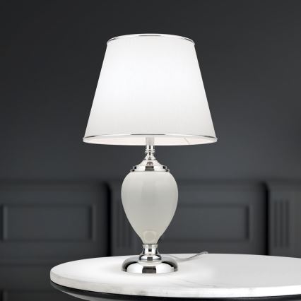 Bordslampa OVUM 1xE27/40W/230V 48 cm keramik vit/skinande krom