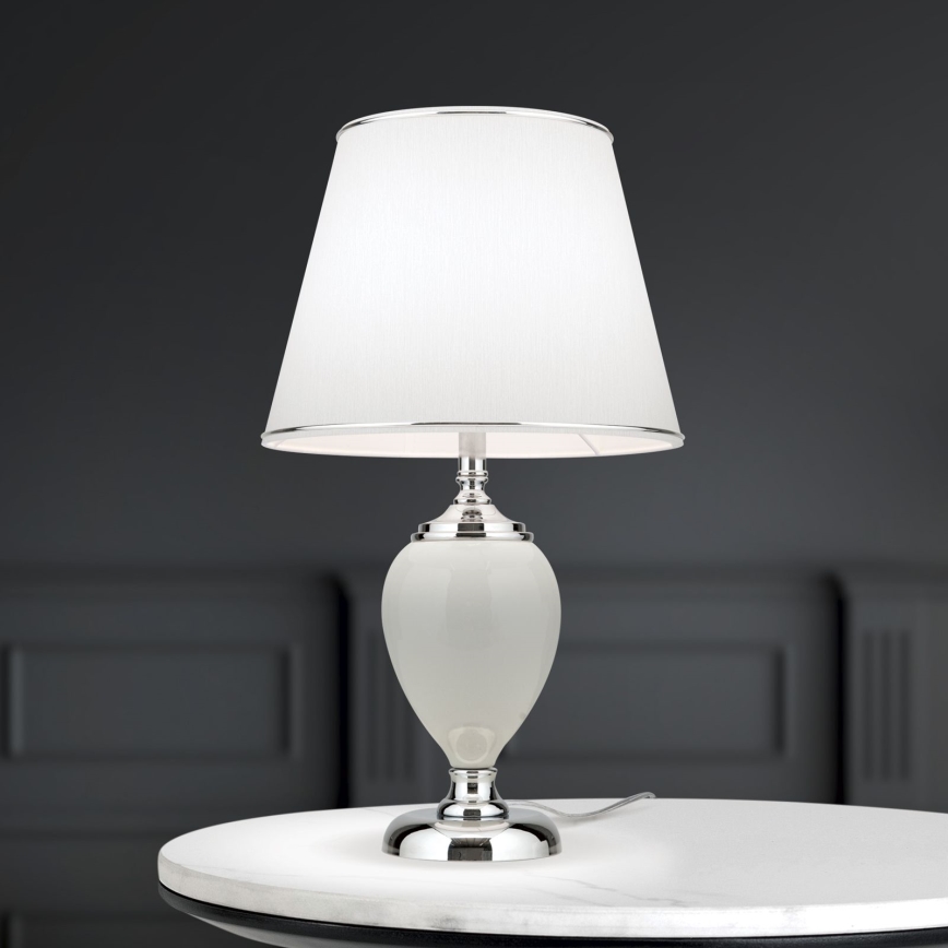 Bordslampa OVUM 1xE27/40W/230V 48 cm keramik vit/skinande krom