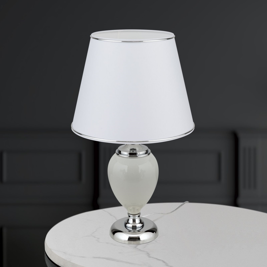 Bordslampa OVUM 1xE27/40W/230V 48 cm keramik vit/skinande krom