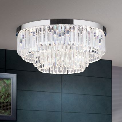 LED Ljusreglerad taklampa i kristall PRISM LED/80W/230V diameter 55 cm skinande krom
