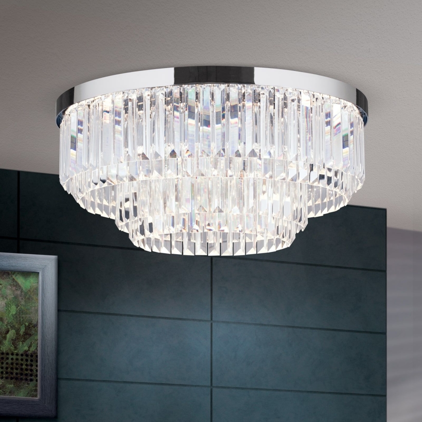 LED Ljusreglerad taklampa i kristall PRISM LED/80W/230V diameter 55 cm skinande krom