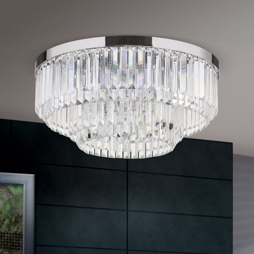 LED Ljusreglerad taklampa i kristall PRISM LED/80W/230V diameter 55 cm skinande krom