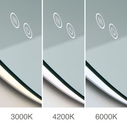 LED-badrumsspegel, uppvärmd, väggmonterad med belysning FOCUS LED/27W/230V 3000/4200/6000K Ø 80 cm IP44