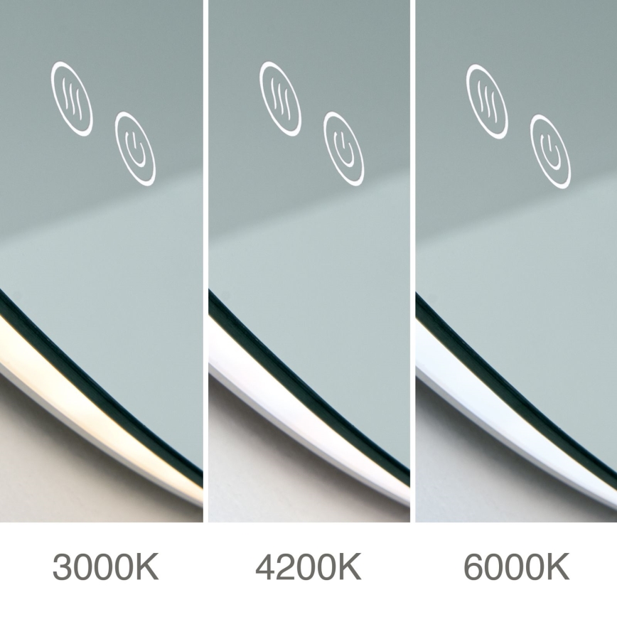 LED-badrumsspegel, uppvärmd, väggmonterad med belysning FOCUS LED/27W/230V 3000/4200/6000K Ø 80 cm IP44