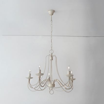 Ljuskrona på kedja VELA 5xE14/40W/230V diameter 60 cm vit/guld/patina