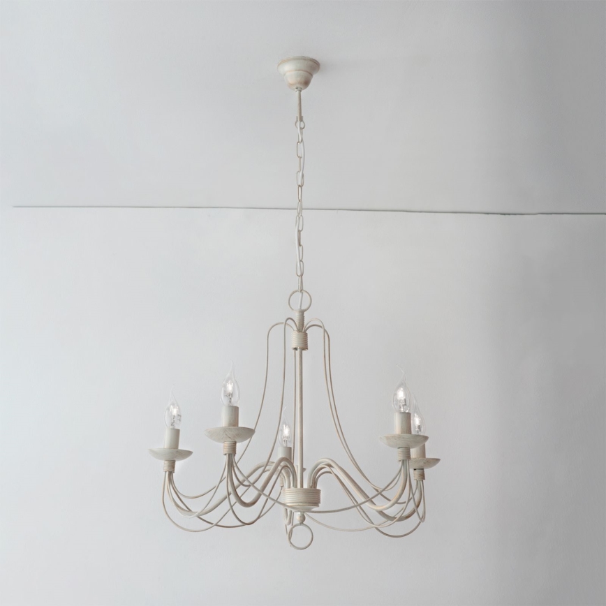 Ljuskrona på kedja VELA 5xE14/40W/230V diameter 60 cm vit/guld/patina