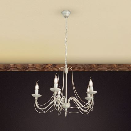 Ljuskrona på kedja VELA 5xE14/40W/230V diameter 60 cm vit/guld/patina