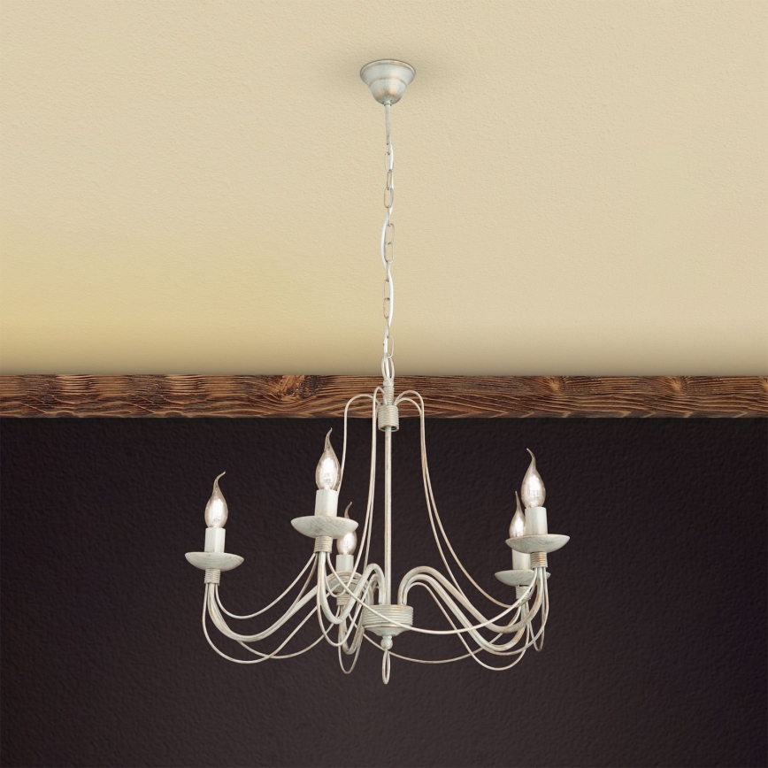 Ljuskrona på kedja VELA 5xE14/40W/230V diameter 60 cm vit/guld/patina