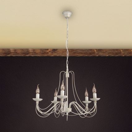 Ljuskrona på kedja VELA 5xE14/40W/230V diameter 60 cm vit/guld/patina