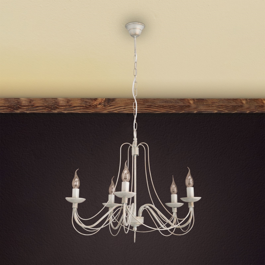 Ljuskrona på kedja VELA 5xE14/40W/230V diameter 60 cm vit/guld/patina