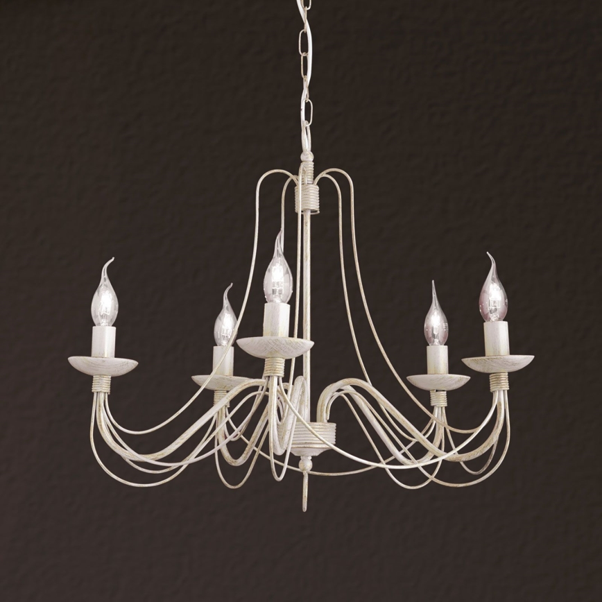Ljuskrona på kedja VELA 5xE14/40W/230V diameter 60 cm vit/guld/patina