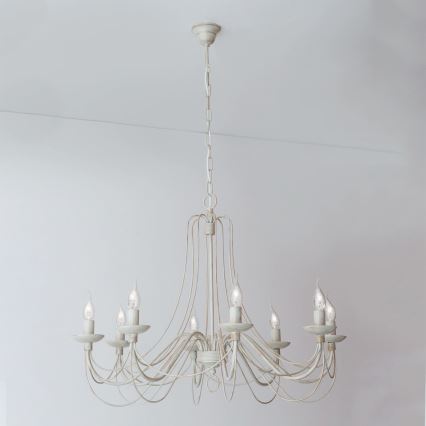 Ljuskrona på kedja VELA 8xE14/40W/230V diameter 80 cm vit/guld/patina