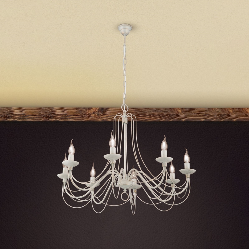 Ljuskrona på kedja VELA 8xE14/40W/230V diameter 80 cm vit/guld/patina
