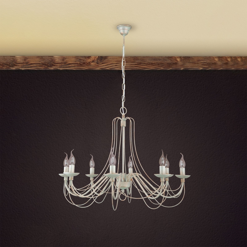 Ljuskrona på kedja VELA 8xE14/40W/230V diameter 80 cm vit/guld/patina