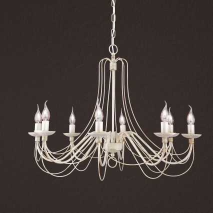 Ljuskrona på kedja VELA 8xE14/40W/230V diameter 80 cm vit/guld/patina