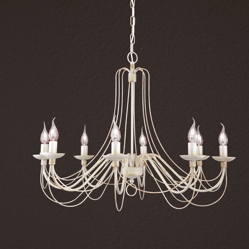 Ljuskrona på kedja VELA 8xE14/40W/230V diameter 80 cm vit/guld/patina