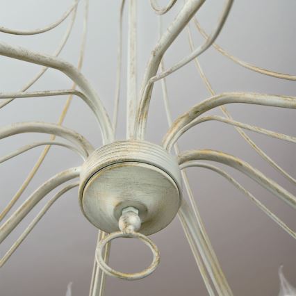 Ljuskrona på kedja VELA 8xE14/40W/230V diameter 80 cm vit/guld/patina