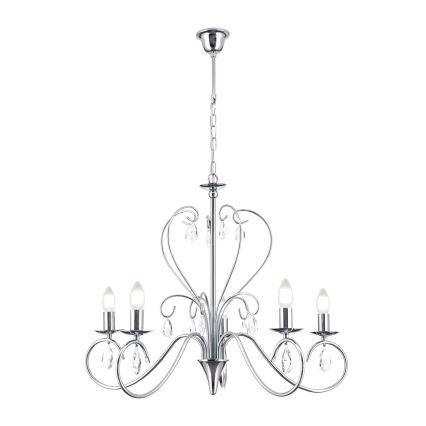 Ljuskrona i kristal med kedja ALESSIA 5xE14/40W/230V skinande krom