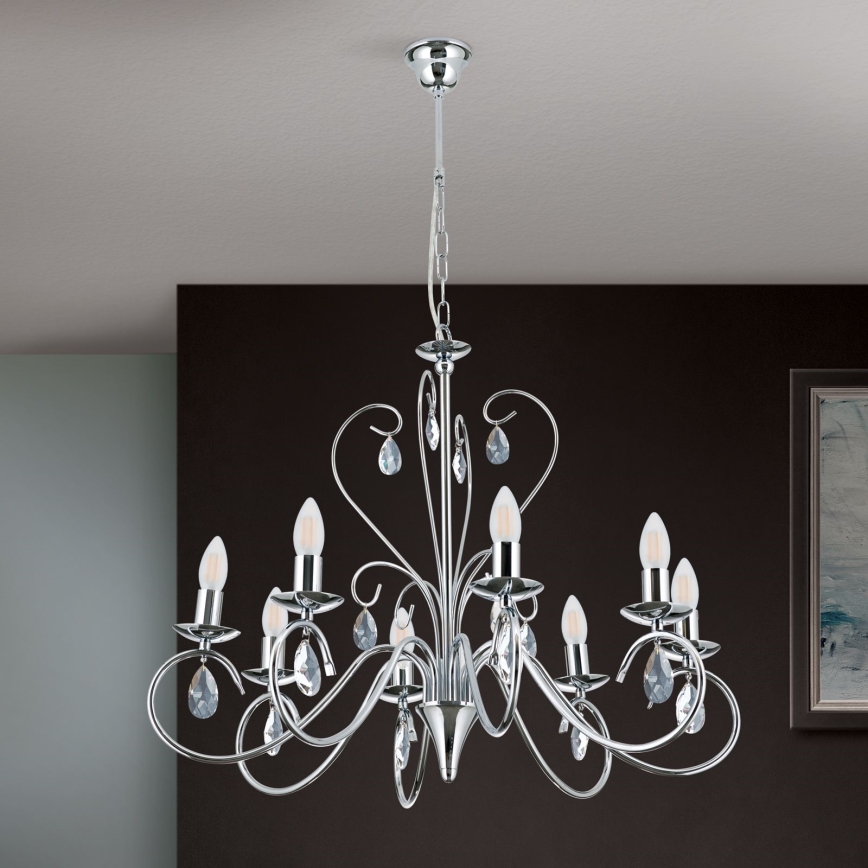 Ljuskrona i kristal med kedja ALESSIA 8xE14/40W/230V skinande krom