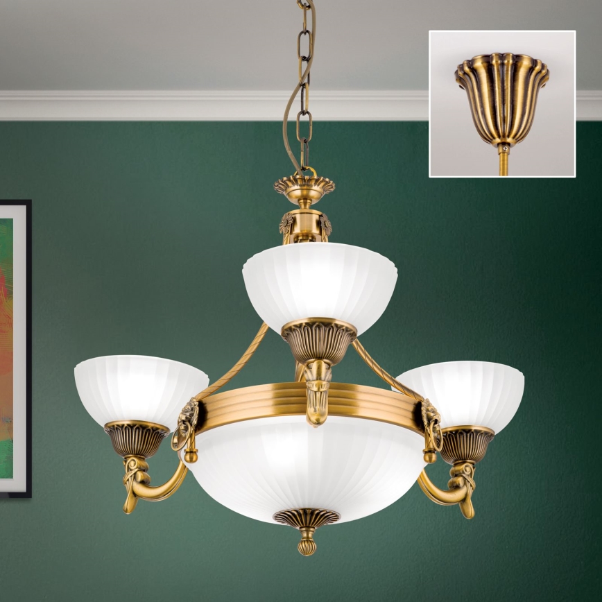 Ljuskrona på kedja ROCCA 6xE27/60W/230V diameter 64 cm brons/vit