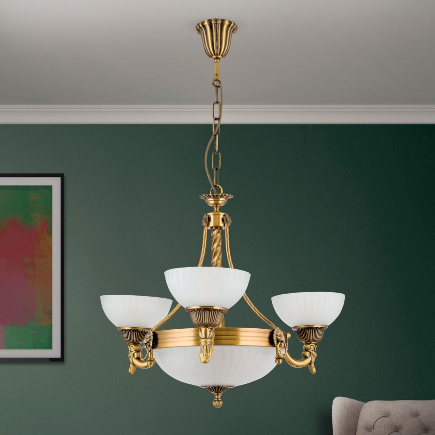 Ljuskrona på kedja ROCCA 6xE27/60W/230V diameter 64 cm brons/vit