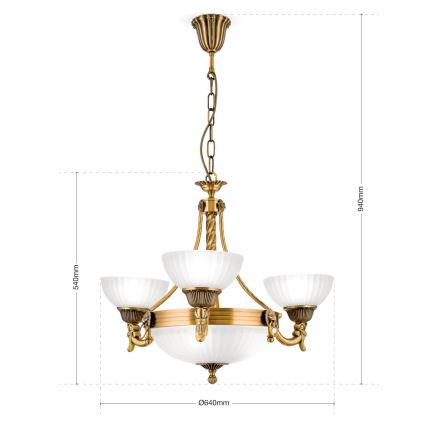 Ljuskrona på kedja ROCCA 6xE27/60W/230V diameter 64 cm brons/vit
