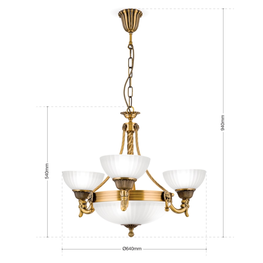 Ljuskrona på kedja ROCCA 6xE27/60W/230V diameter 64 cm brons/vit