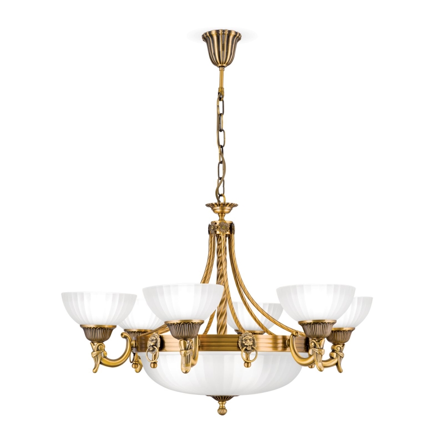 Ljuskrona på kedja ROCCA 9xE27/60W/230V diameter 75 cm brons/vit