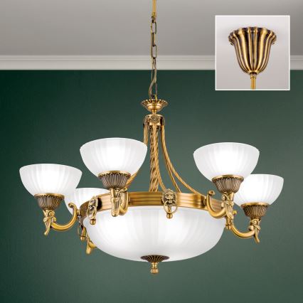 Ljuskrona på kedja ROCCA 9xE27/60W/230V diameter 75 cm brons/vit