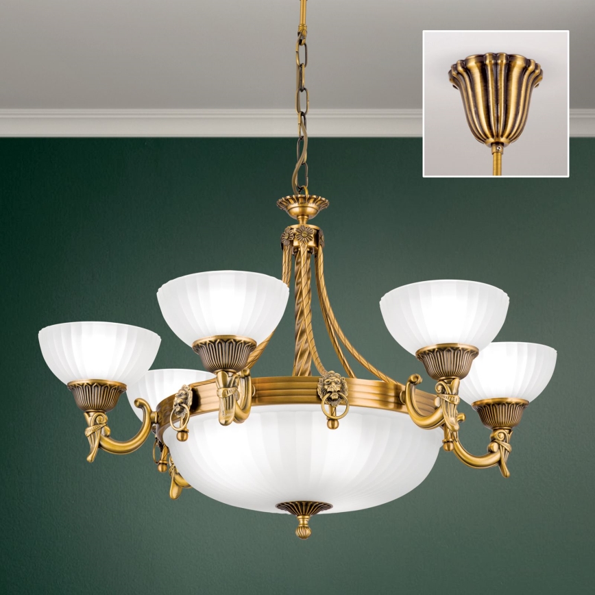 Ljuskrona på kedja ROCCA 9xE27/60W/230V diameter 75 cm brons/vit