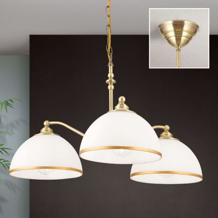 Ljuskrona på kedja OLD LAMP 3xE27/40W/230V diameter 65 cm vit/mässing