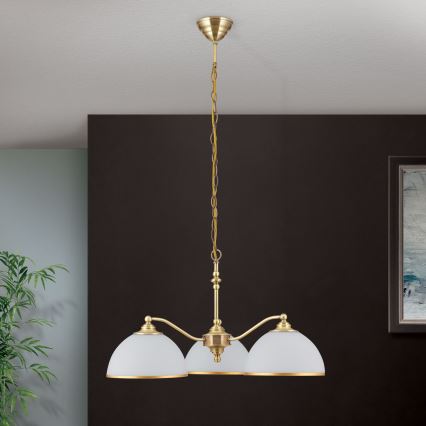Ljuskrona på kedja OLD LAMP 3xE27/40W/230V diameter 65 cm vit/mässing