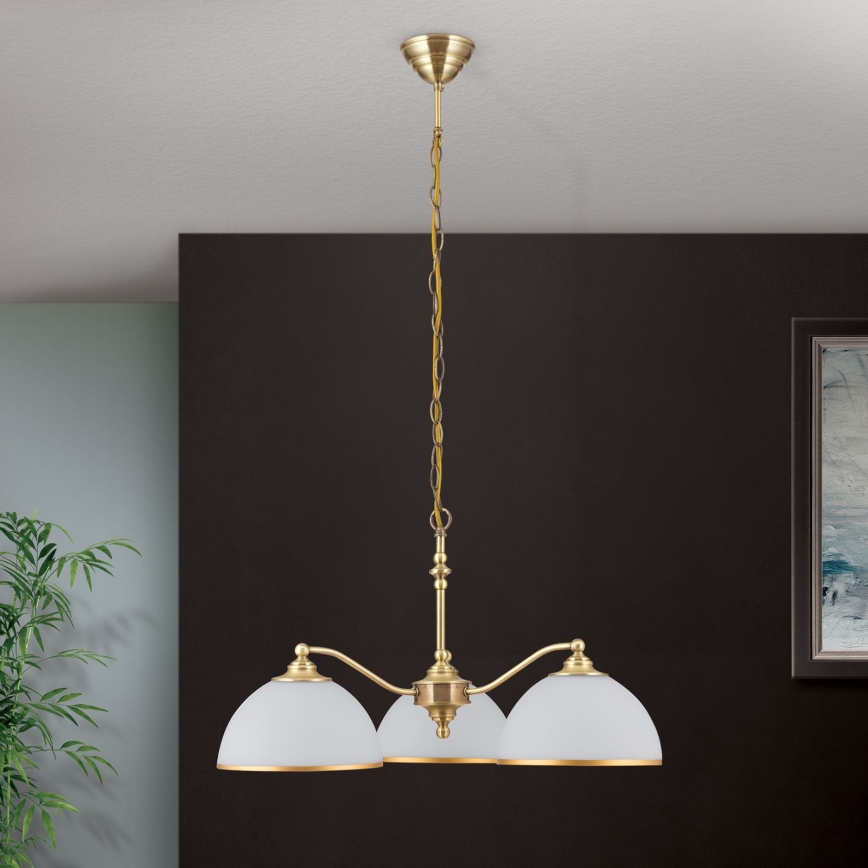 Ljuskrona på kedja OLD LAMP 3xE27/40W/230V diameter 65 cm vit/mässing