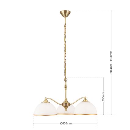 Ljuskrona på kedja OLD LAMP 3xE27/40W/230V diameter 65 cm vit/mässing