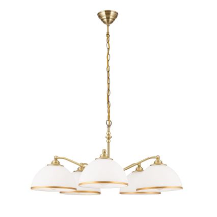 Ljuskrona på kedja OLD LAMP 5xE27/40W/230V diameter 75 cm vit/mässing