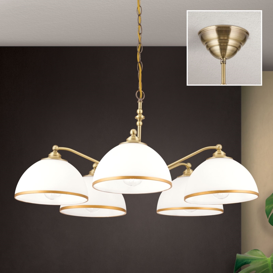Ljuskrona på kedja OLD LAMP 5xE27/40W/230V diameter 75 cm vit/mässing