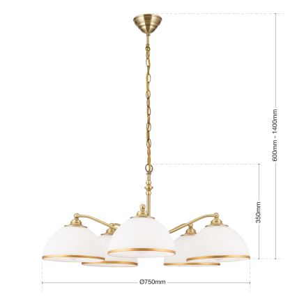 Ljuskrona på kedja OLD LAMP 5xE27/40W/230V diameter 75 cm vit/mässing